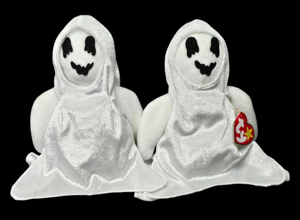 TY Beanie Babies Collection Sheets Hooded Ghost Halloween Pair Beanbag Plush